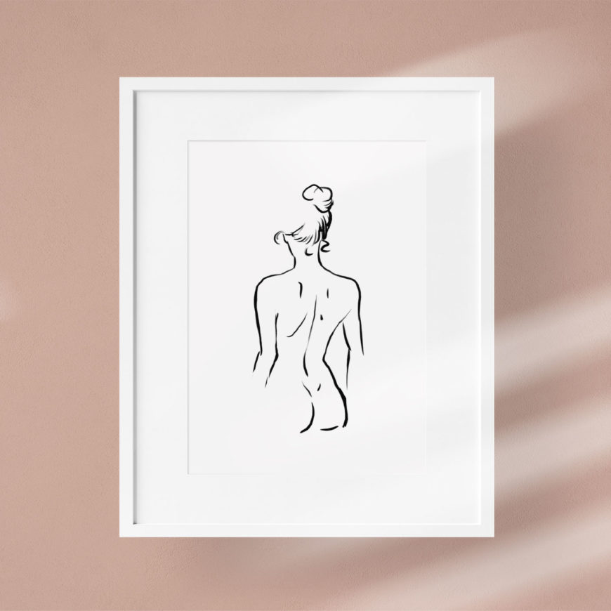 En la lámina female body no 1 se ve la figura de una mujer desnuda de espaldas