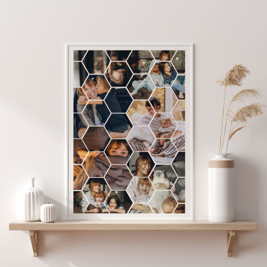 lámina con forma de un panal de abejas personalizada con fotos