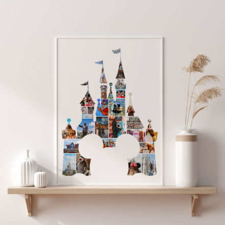 lámina con la silueta del castillo de disney personalizada con fotos