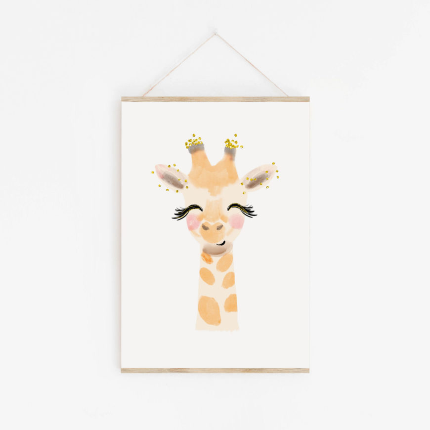 lámina infantil de una jirafa hecha en acuarela