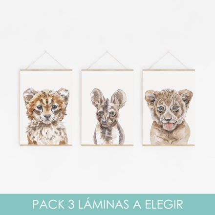 Pack compuesto por 3 láminas de animales africanos