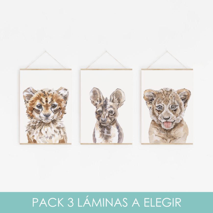 Pack compuesto por 3 láminas de animales africanos
