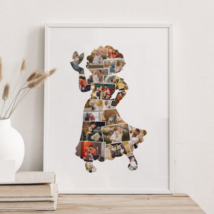 En la lámina se puede ver la silueta de Mirabel de la película Encanto personalizada con fotos
