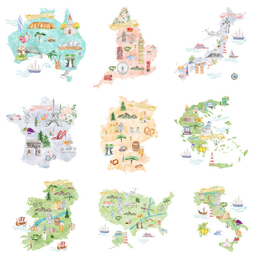 Lámina Mapa Acuarela Collage - Imagen 2